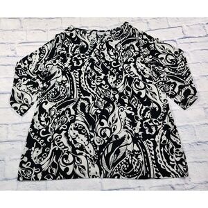 Chicos Travelers Tunic WOMENS 3 US 16/18 Black White Paisley Slinky Top 3/4